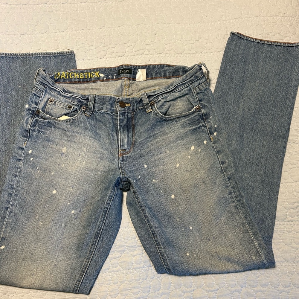 J. Crew Blue Straight Leg Jeans with Distressed Details